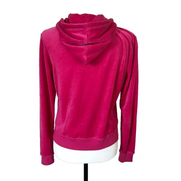 Vintage F & F Hot Pink Full Zip Velour Hoodie Womens Size Large Y2K Kangaroo - Picture 6 of 6